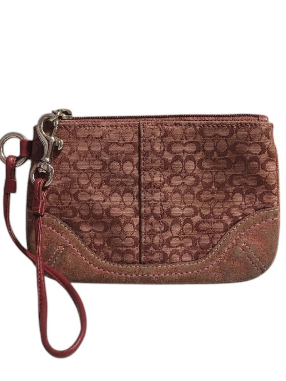 Coach Suede and Canvas Women's Wristlet Pouch - Dusty Rose